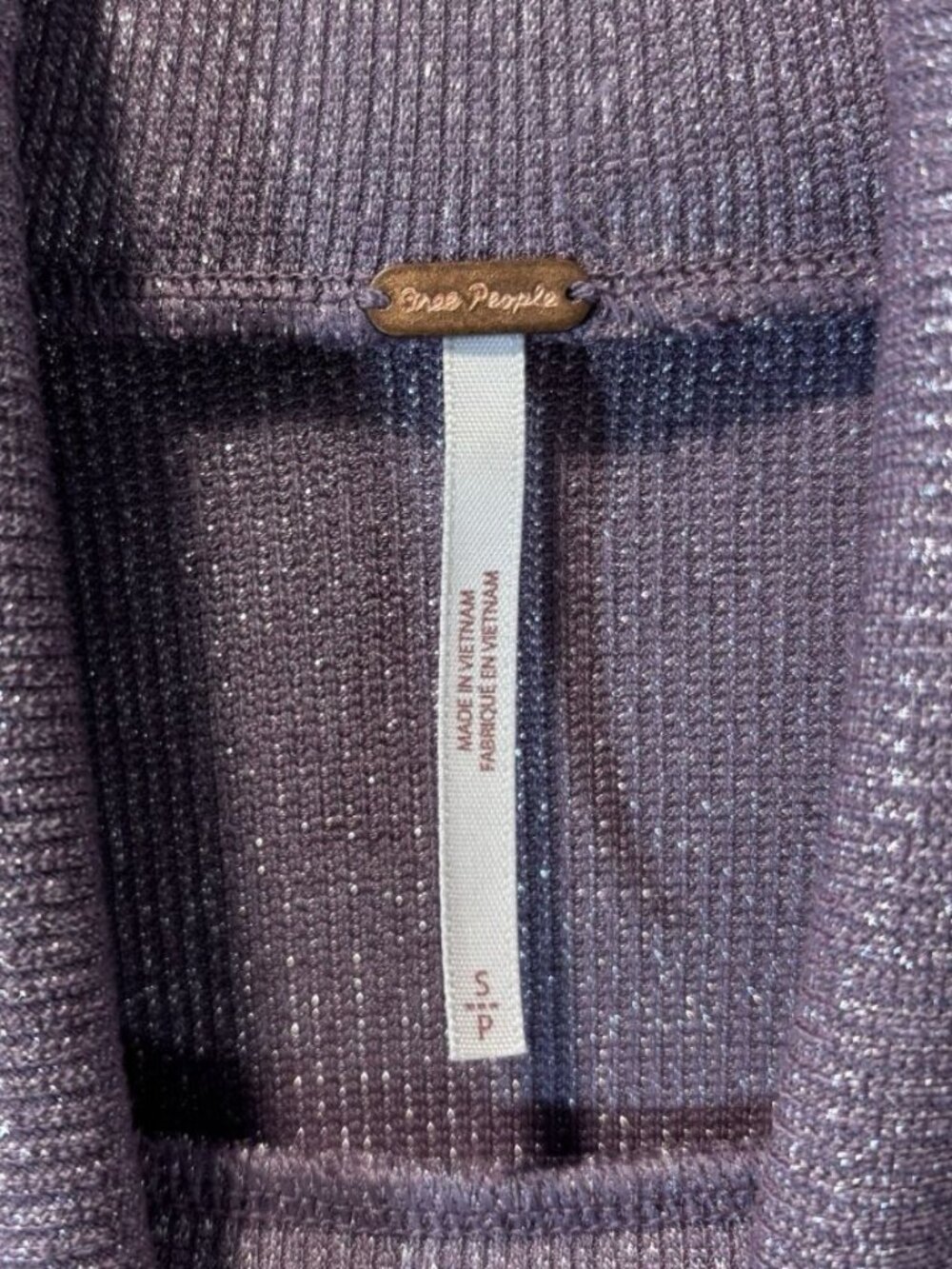 FREE PEOPLE Purple Metallic Sparkle Turtleneck Knit Top Sweater Women’s Small - Picture 2 of 5